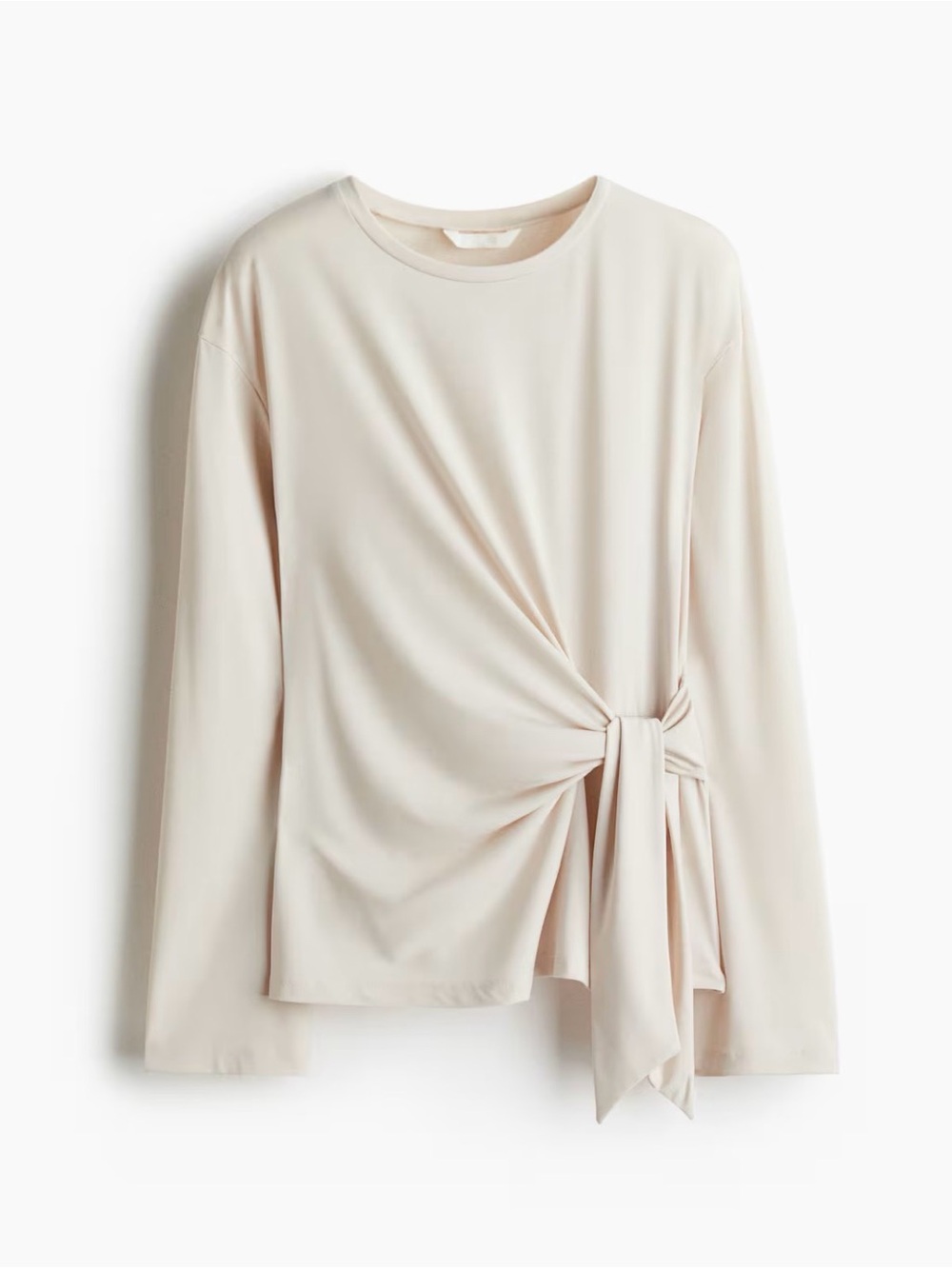 Womens Long-Sleeve Side-Tie Top in Cream